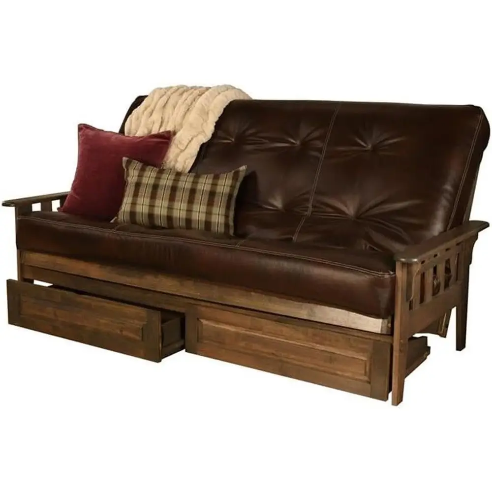 

Wood Storage Bed with Mattress - Java Brown and Auxiliary Leather Mattress Included