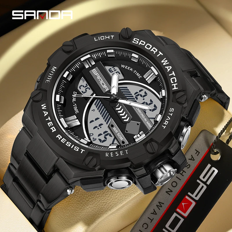 

Sanda 3185 New Design For Men Stainless Steel Strap Alarm Mode Waterproof Shock Resistant Outdoor Sports Chronograph Watch