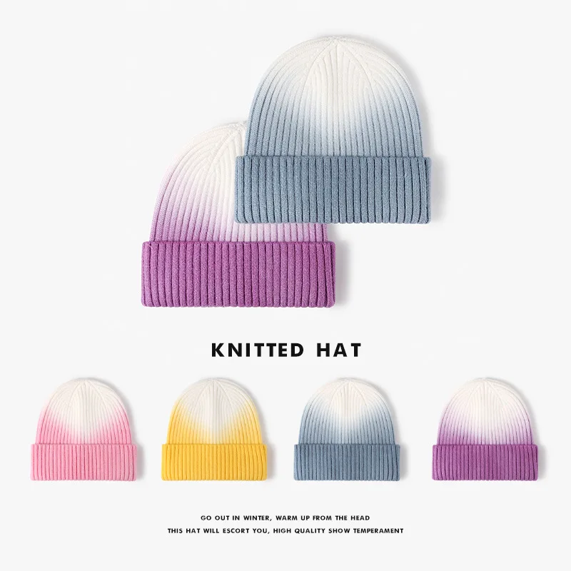 Autumn and winter round-top warm thickened core-spun yarn dyed beanie, fashionable unisex outdoor ear-protecting