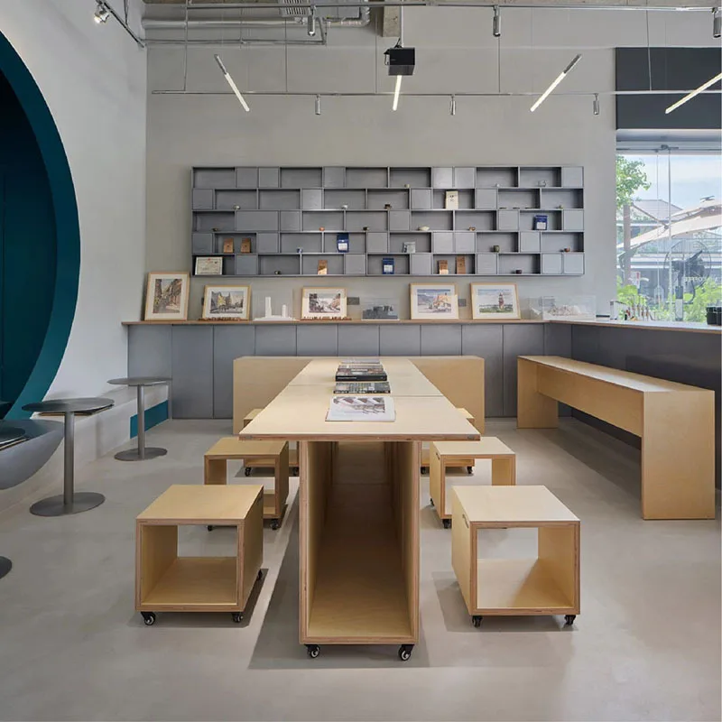 Internet-famous café natural wood dessert cake shop, ocean board small table