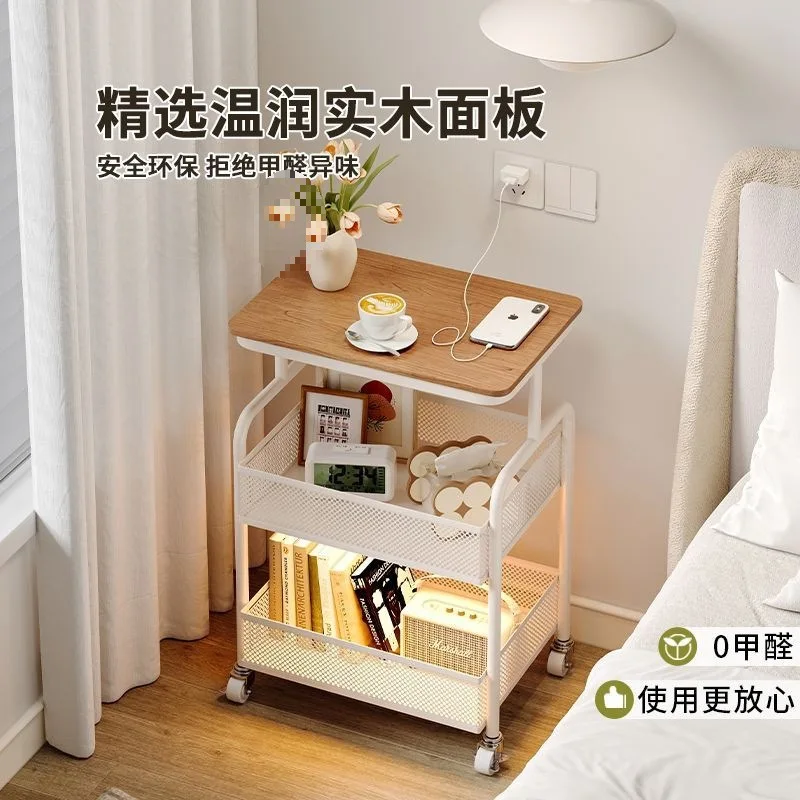 

Передвижная прикроватная полка для спальни, маленькая прикроватная тумбочка из массива дерева, простая прикроватная тумбочка для дома, новинка