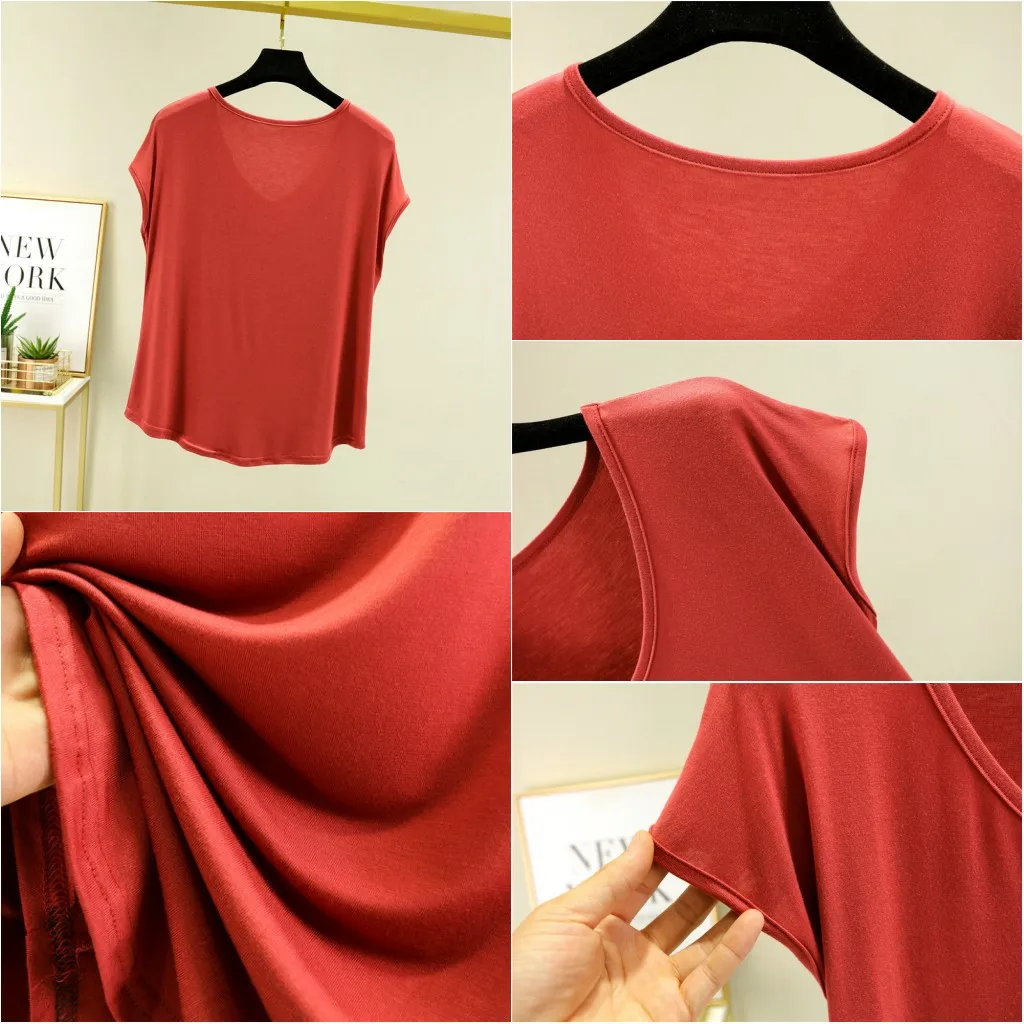 Modal V-neck Tshirt Short sleeves Summer women\'s loose casual T-shirts slim fit thin bottoming tee tops all match