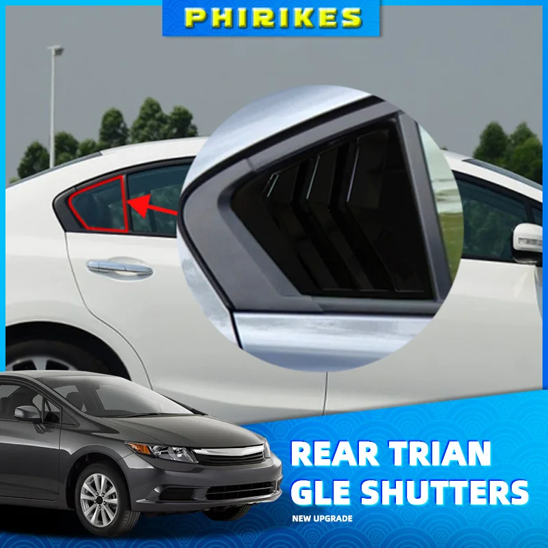 

For Honda Civic 9th Gen 2011-2015 Sedan Rear Side Window Louvers Air Vent Scoop Shades Cover Trim Blinds Carbon Style