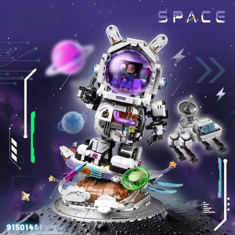 رائد الفضاء ميكا اللبنات اليدوية الإبداعية التجمع نموذج سكيت رائد الفضاء لعبة سطح المكتب زخرفة هدية عيد ميلاد