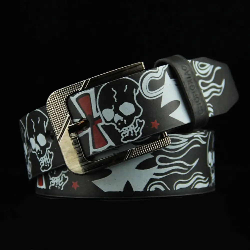 Skull Skeleton Pattern Cross Punk Style Casual Belt Accessories PU leather Belt Korean Waist Strap Female Waistband