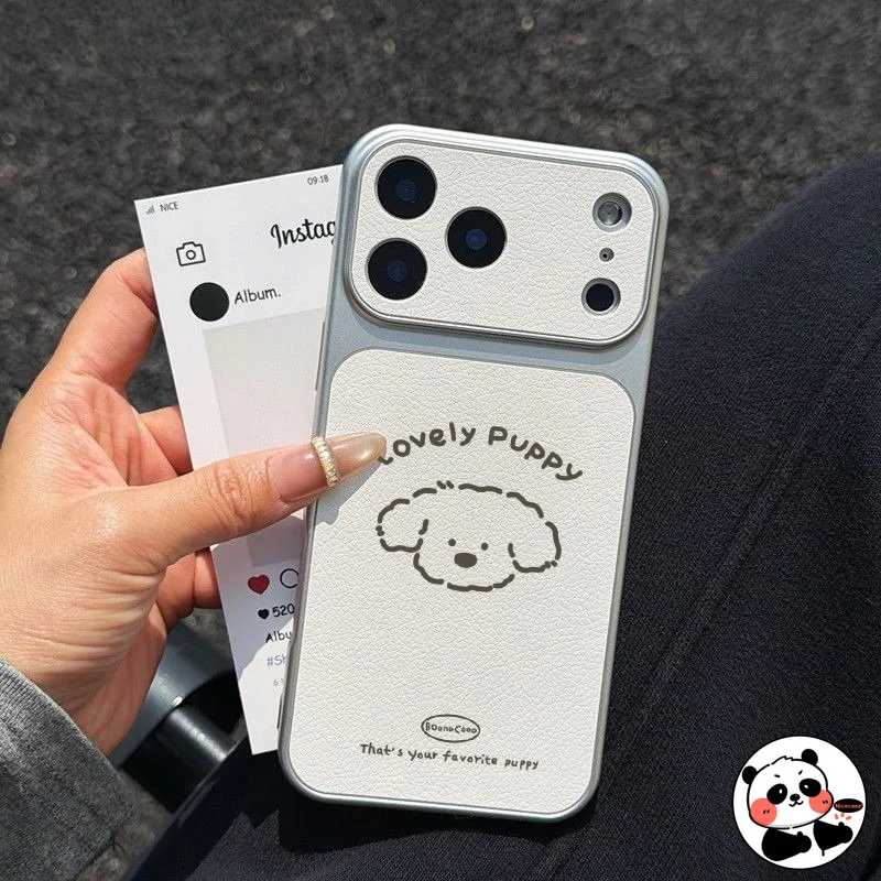 Custodia In Pelle PU Bianca Con Simpatico Cane Lineato Argento Per Realme C25 C25S C25Y C21Y C20 C20A C17 C15 C12 C11 C3 C3I C1 5G 4G-image