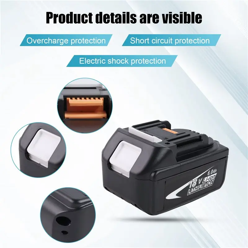 |PORTABLE| 6X BL1830 Lithium Battery Case BMS PCBA Balance Charging Board Shell For 18V BL1860B 6.0Ah LED Indicator