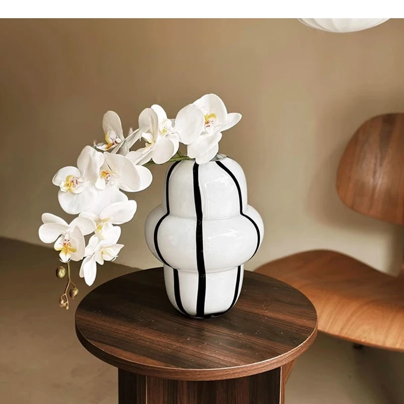 Retro Striped Vase Glass Hydroponic Flower Arrangement Tabletop Ware Ornament Living Room Aesthetic Decoration