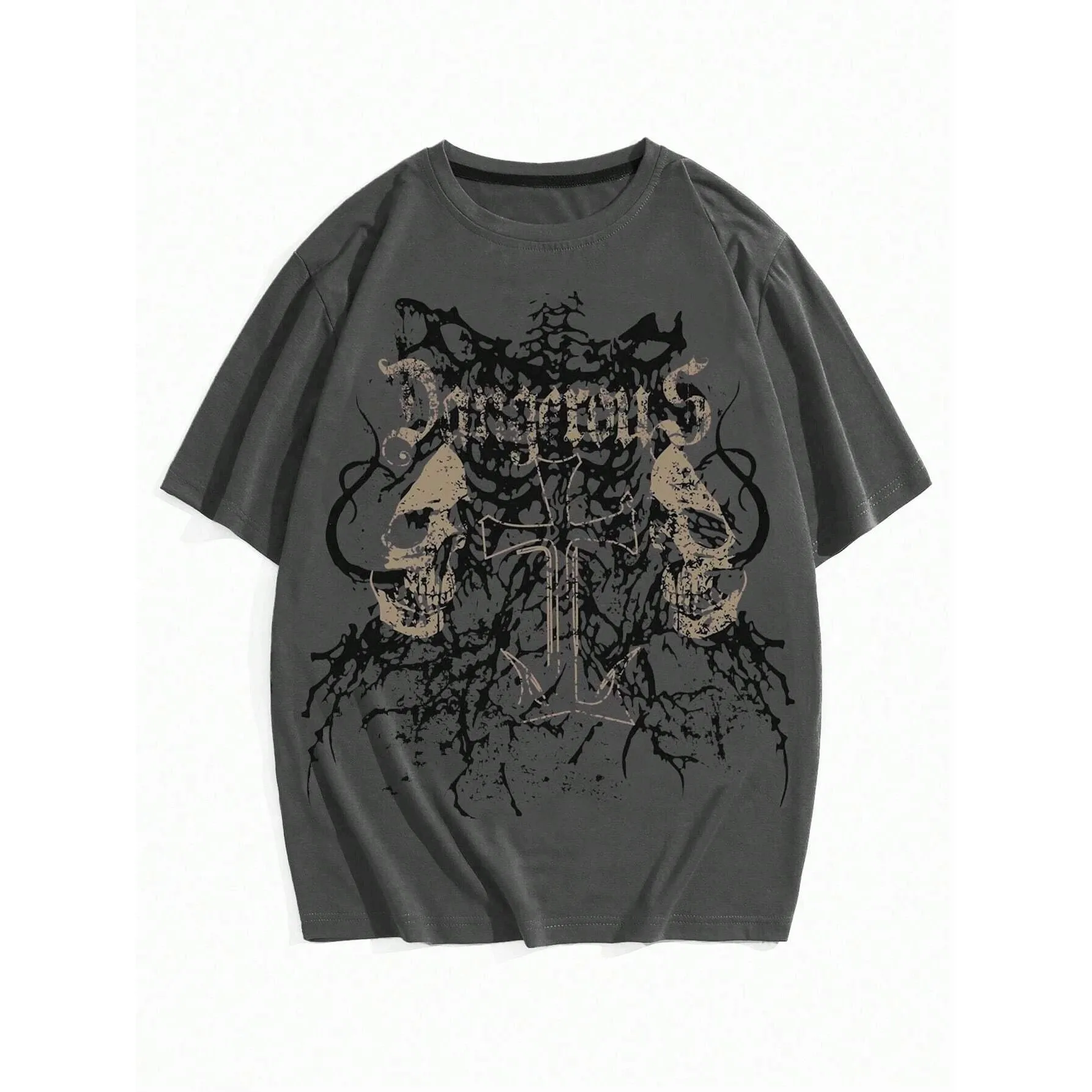 Гранж-панк с принтом черепа унисекс из чистого хлопка, люксовый бренд, летняя горячая распродажа, модная повседневная классическая футболка больших размеров с коротким рукавом