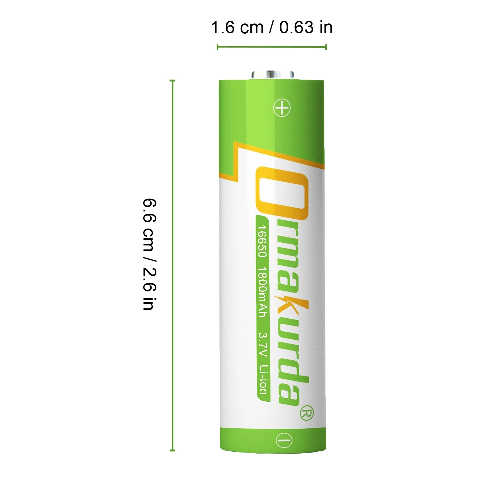 16650 3.7V Li-ion Battery 1800mAh 16650 Rechargeable Batteries with Button Top for Flashlights Torches