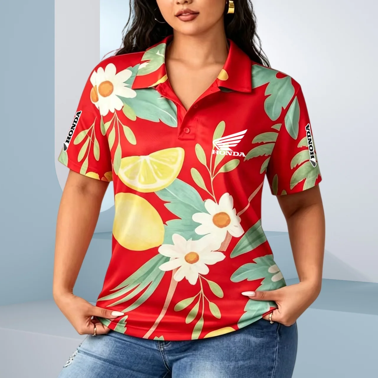 

Yellow sunflower print unisex polo shirt plus size short sleeved lapel casual top, suitable for daily wear in summer