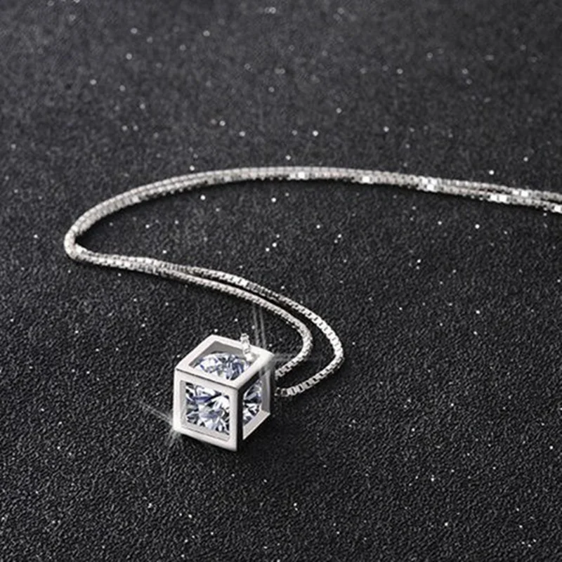 

925 Sterling Silver Fashion Jewelry 18 Inches Square Shiny Aaa Zircon Pendant Necklace For Women Wedding Birthday Gifts