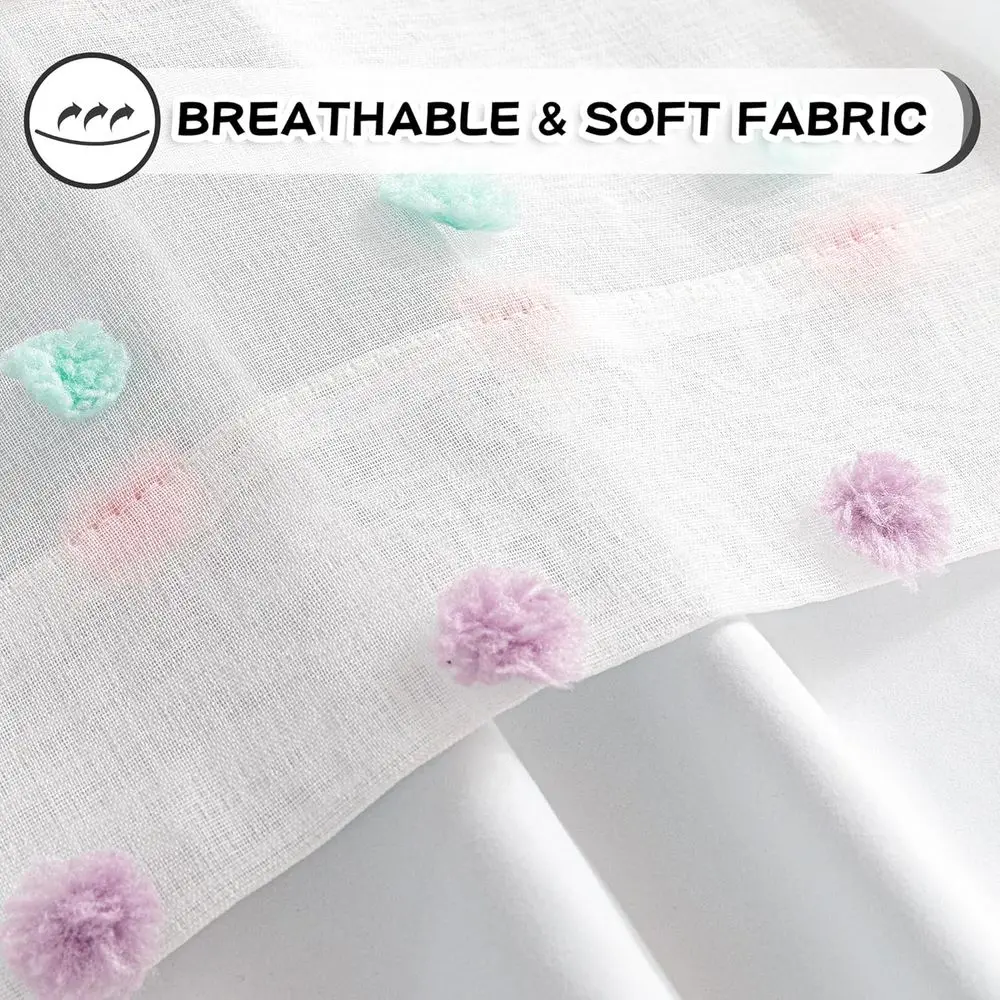 Cortinas blackout completas para crianças e berçário com pompons arco-íris, 100% bloqueador de luz, 52x63