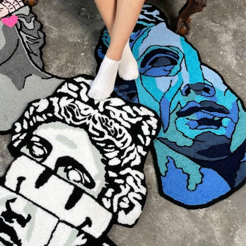 VIKAMA Blue David Sculpture Irregular Rug Soft Comfortable Foot Mat Non-Slip Bedroom Floor Mat Modern Art Home Decoration