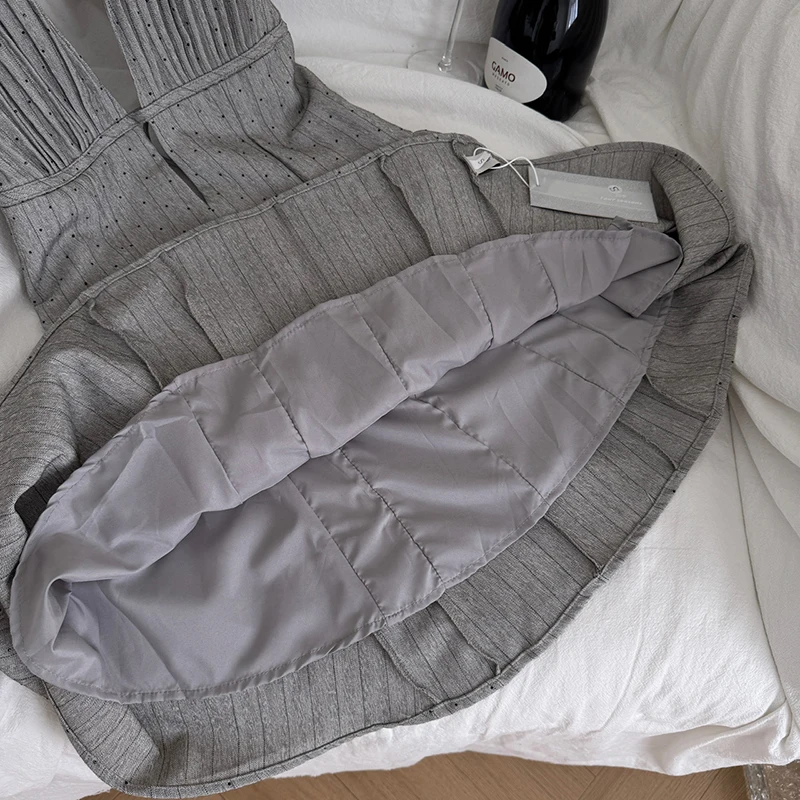 다이아몬드 폴카 도트 드레스 여성 매운 소녀 푹신한 드레스 컷 아웃 홀터 미니 드레스 패션 우아한 저녁 파티 짧은 드레스