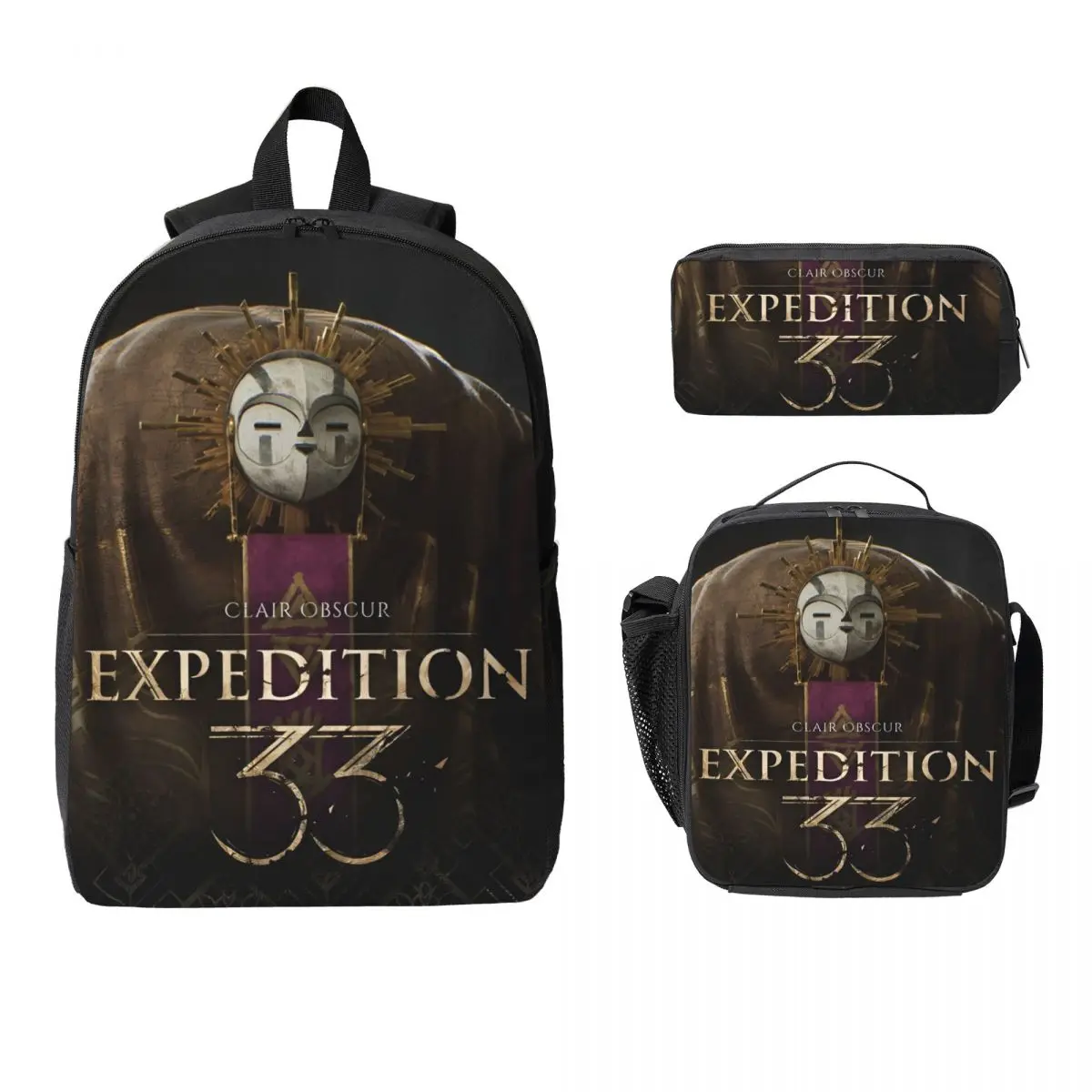 

3Pcs Clair Obscur Expedition 33 Backpack Set for Girls Boys Pencil Boxes Bookbag Sets with Lunch Box For School Students Daypack