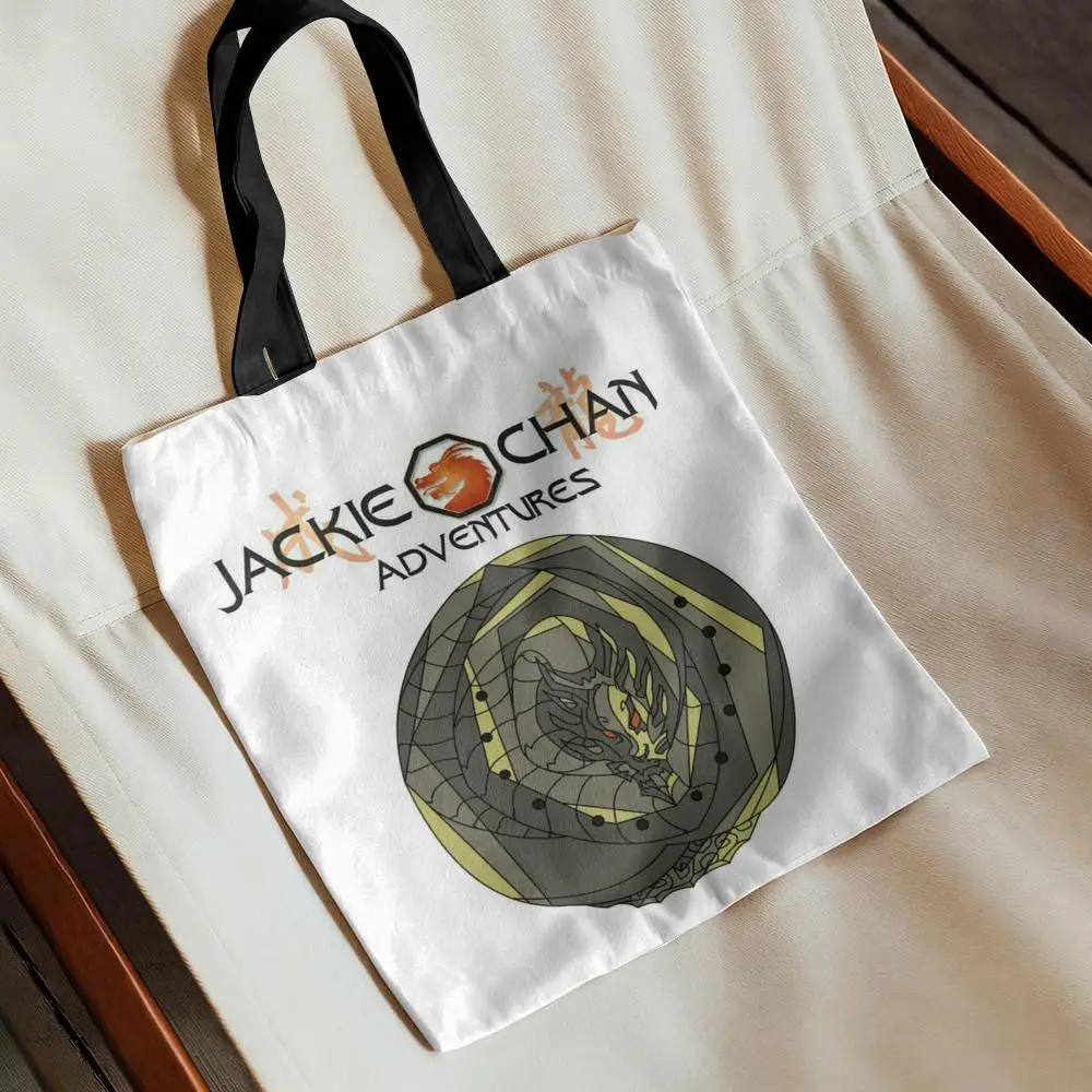 Bolsas de almacenamiento J-Jackie Chan Adventures, bolso de lona con estampado de doble cara, bolso de compras ligero para uso diario, ecológico