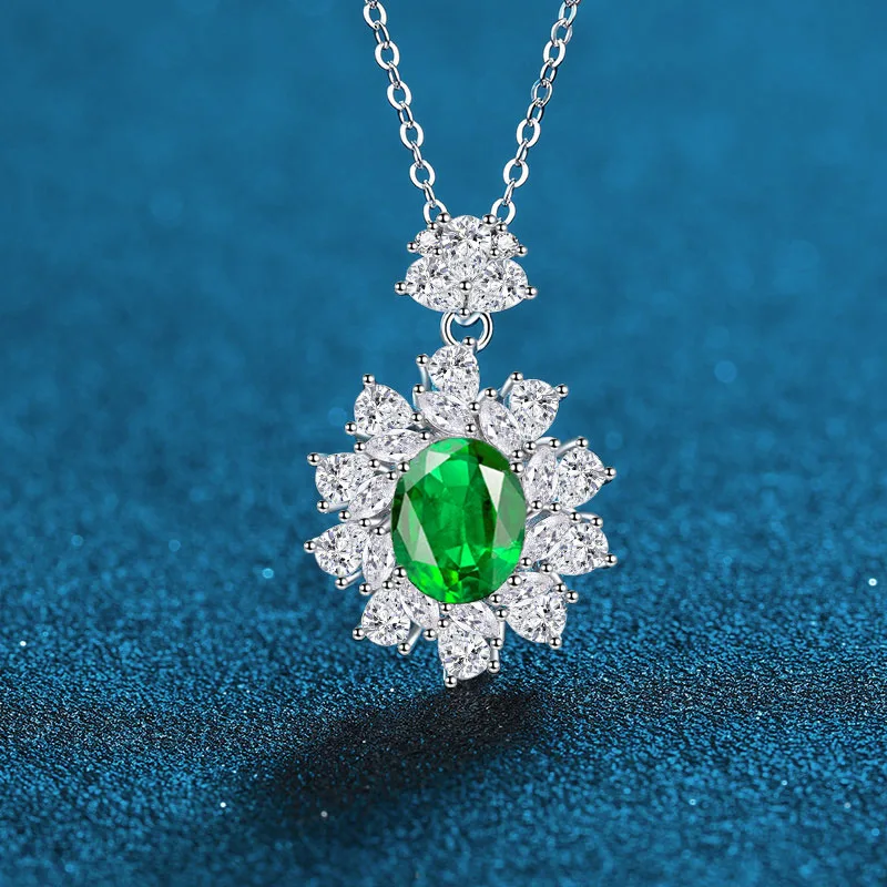 

PT950 Platinum Artificially Cultivated Gemstone Waterdrop Stone Emerald Red Yellow Pendant Egg Shaped Emerald Necklace