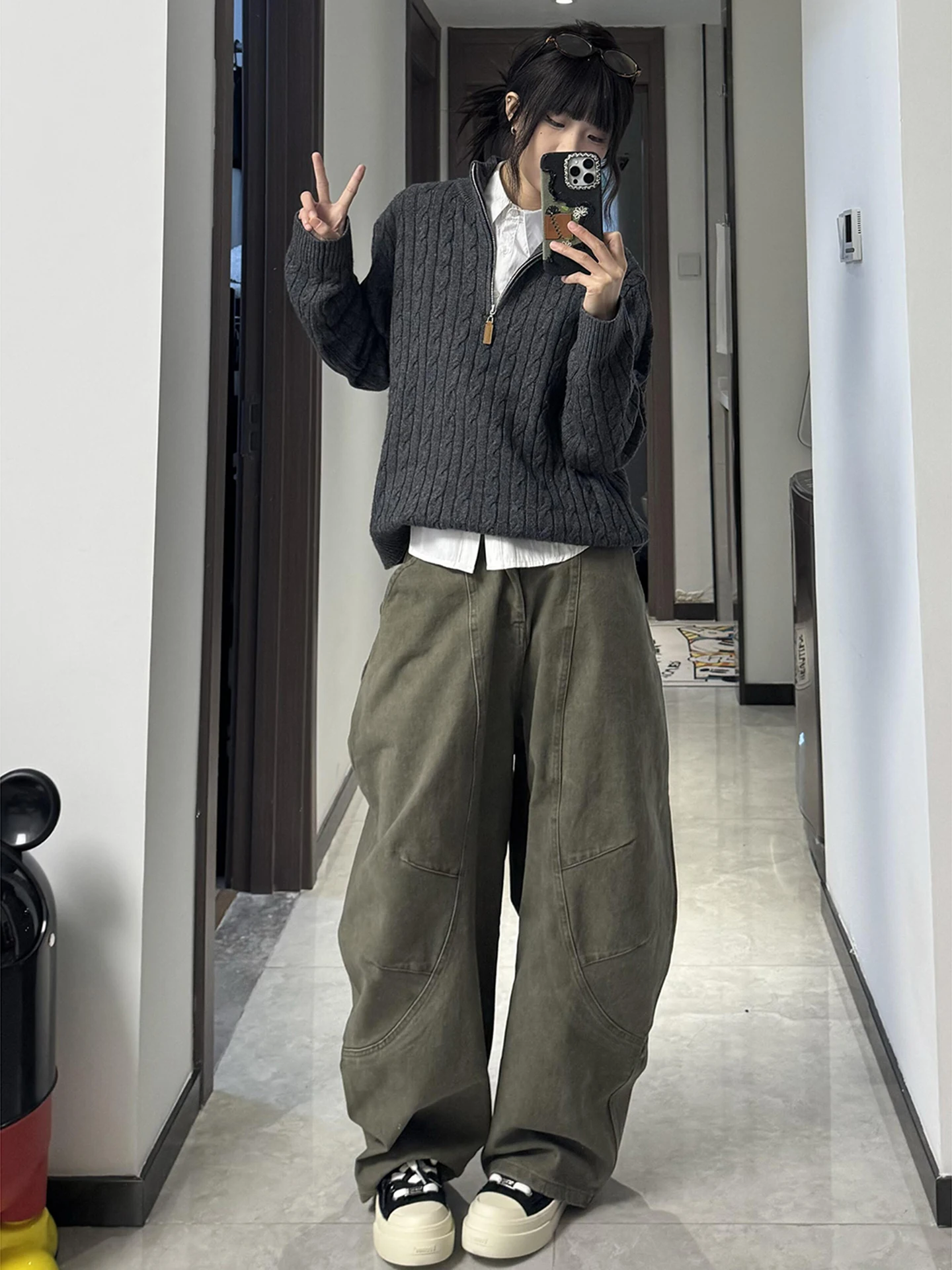 

Deep ey f Zip Twist Knit Sweater Men's Autumn Winter Camere Yarn Loose Fit Comfortable Warm Soft Sle Cleanfit