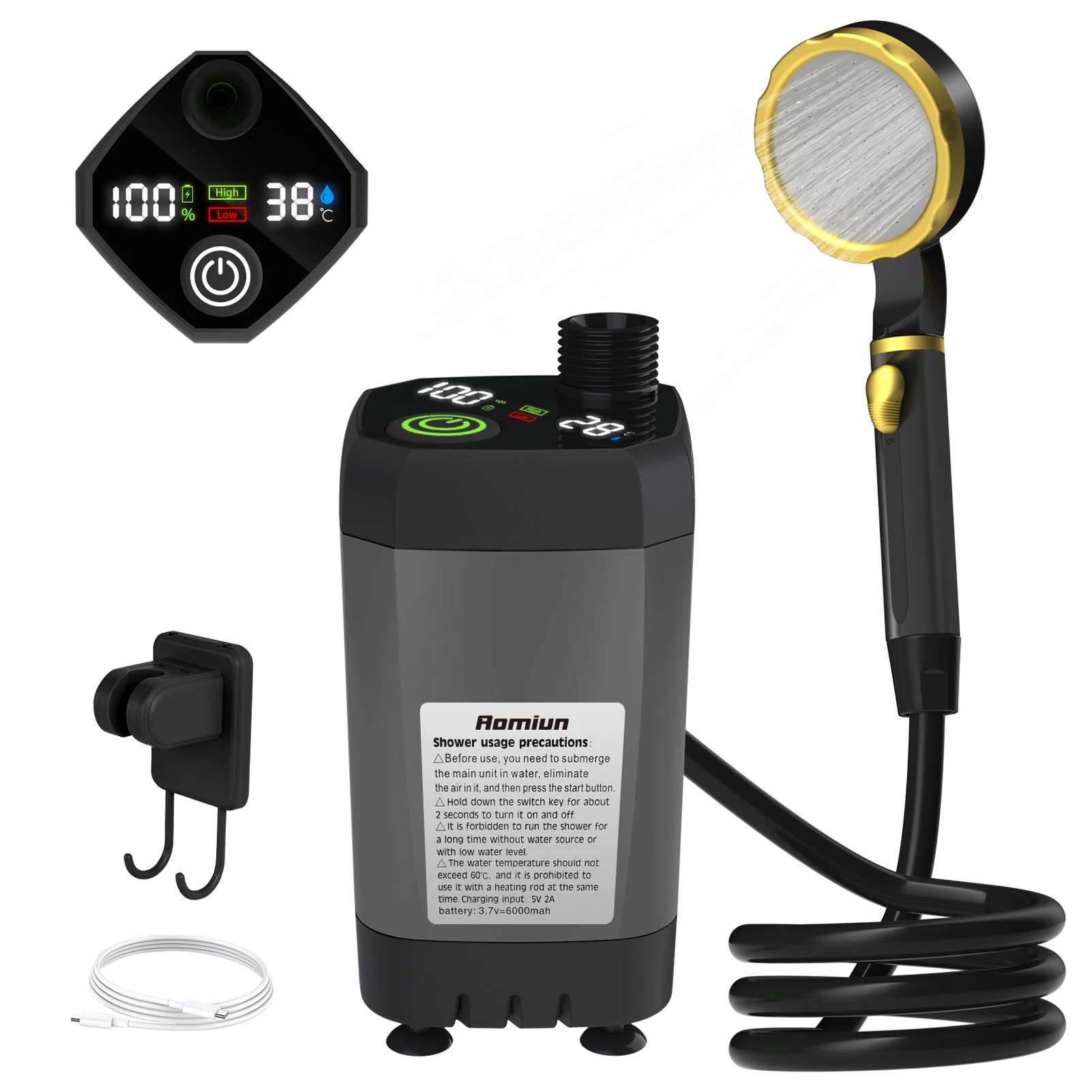 

Набор для кемпингового душа 9000 мАч с интеллектуальным цифровым дисплеем и регулировкой напора, для автодомов и активного отдыха