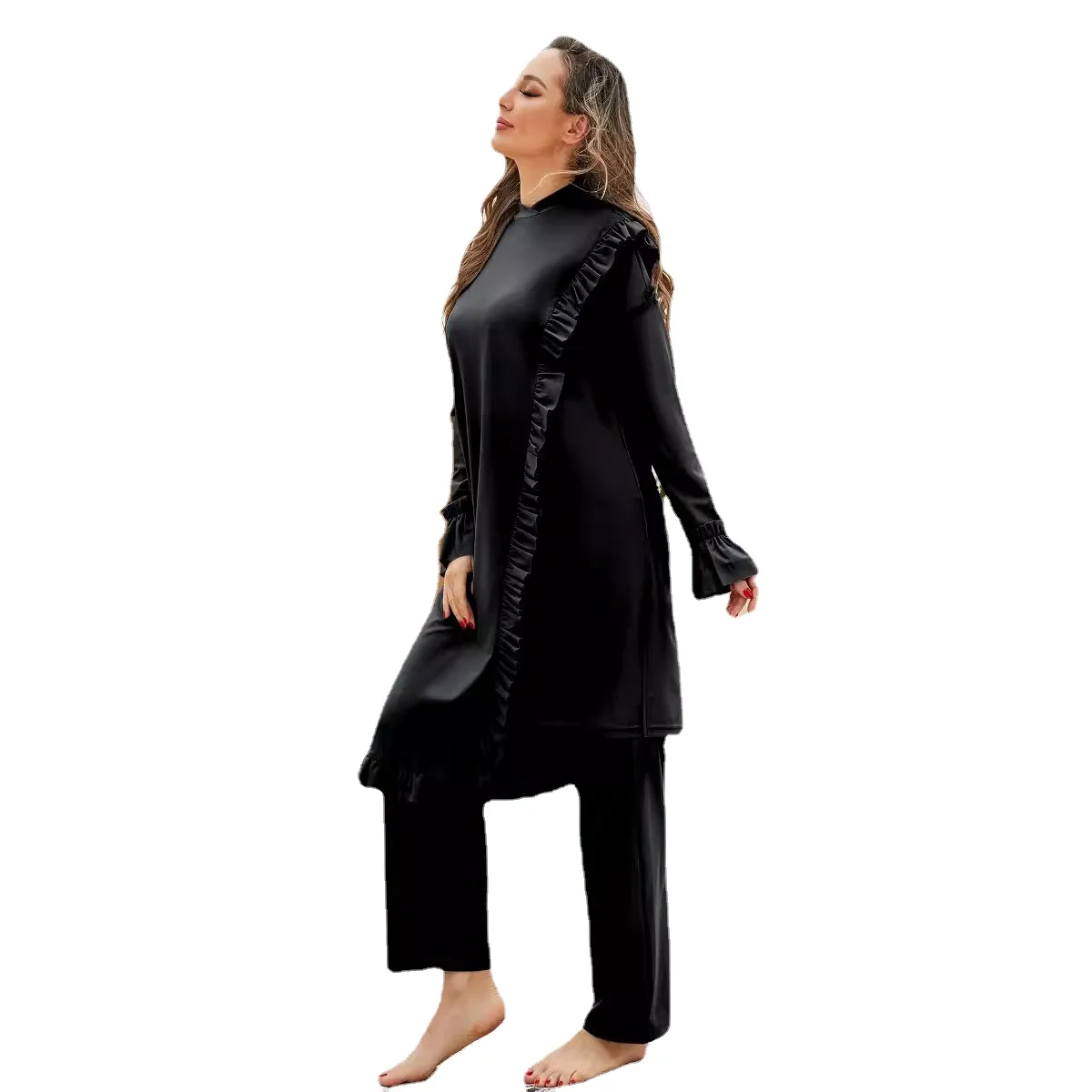 Traje de buceo Hijab para Mujer, traje de baño musulmán, cobertura completa, playa, surf, traje de buceo con dobladillo con volantes, Burquini para