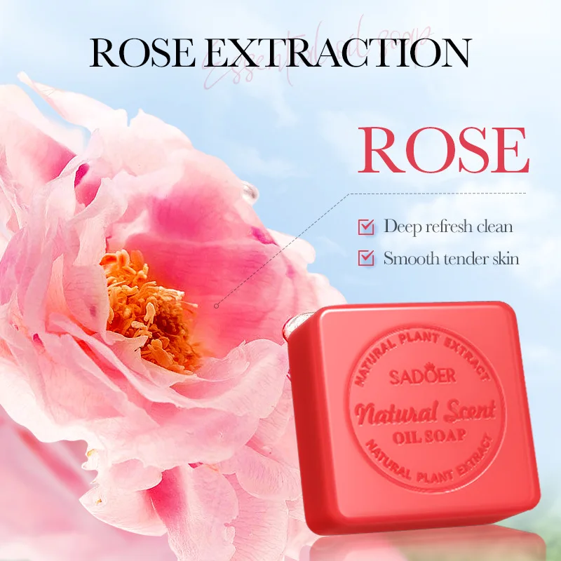 1Pcs Rose Essential Oil Soap Deep Body Cleaning Even Skin Tone Skin Lightening Soap Handmade Control Moisturizing Skin Care