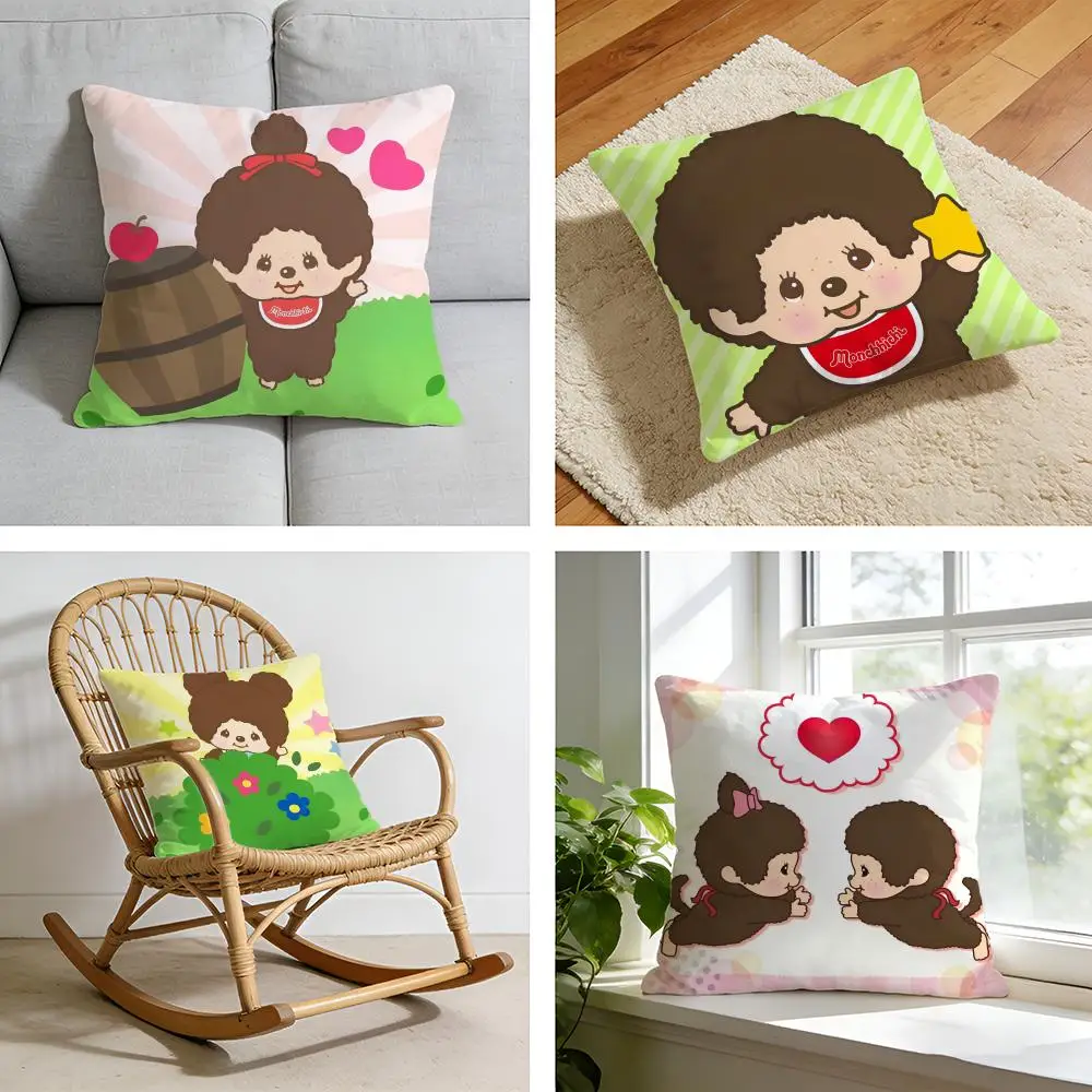 

Чехол для подушки Kwaii Cartoon M-Monchhichis, коротковорсовая плюшевая наволочка для кровати, дивана, автомобиля, можно стирать.