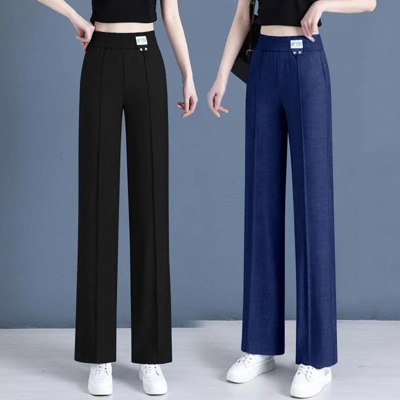 

High Quality Korean Straight Wide-Leg Pants Ladies Summer 2024New Ice Silk Pants Women Middle-Aged Mothers High-Waisted Trousers