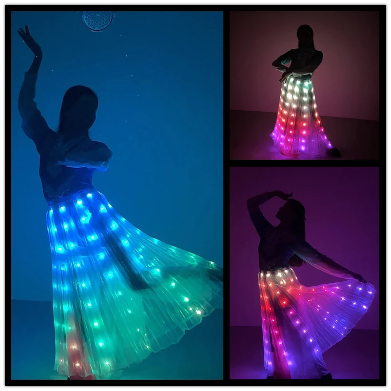 

Ruoru Many Modes Belly Dance Led Skirt Adult Girls Led Costume Skirt Rave Clothing Festival Dance Light Up Props Carnival Show