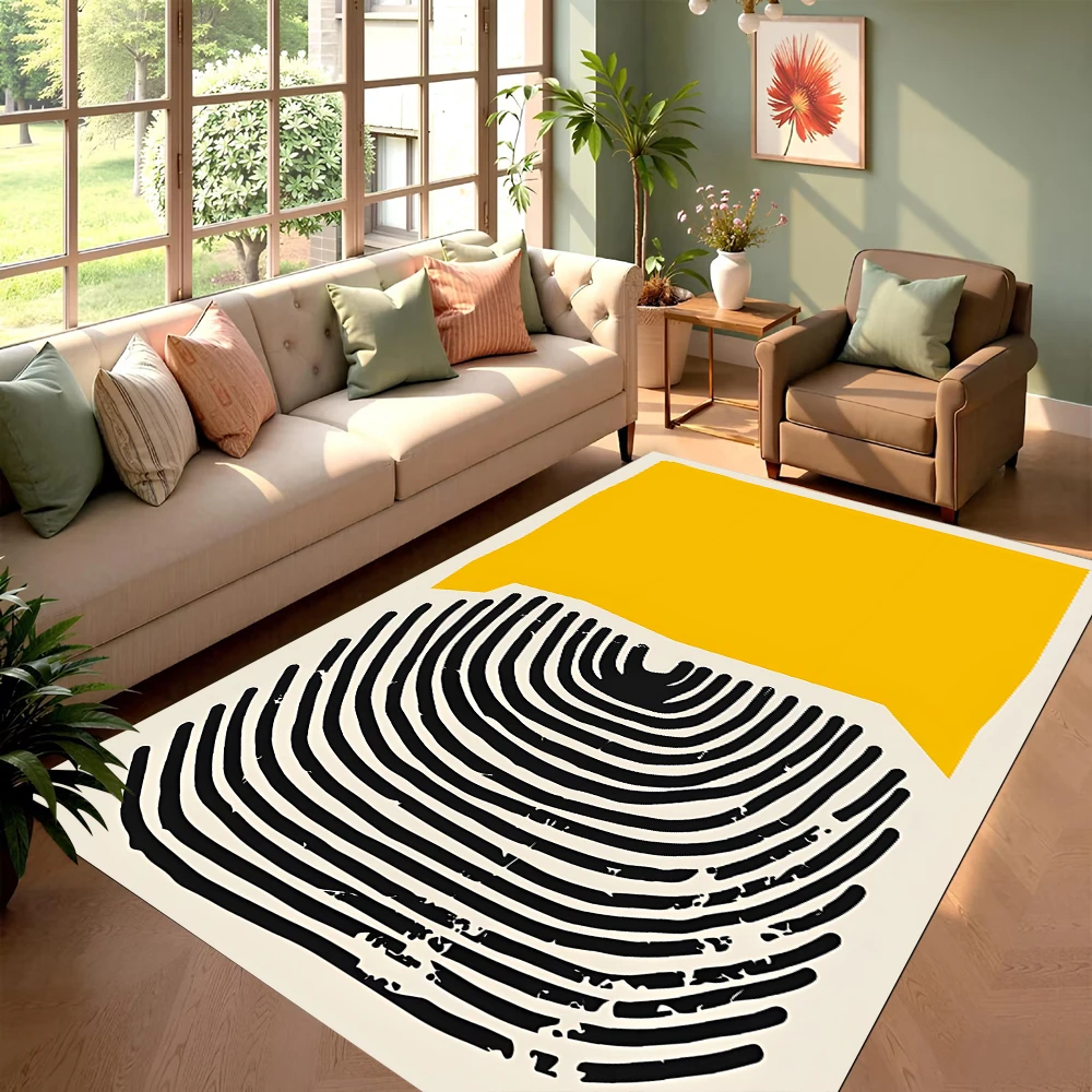 Abstract Geometric Line Area Rug Living Room Carpet Black White Yellow Design Soft Durable Home Decor Modern Art Multiple Styles