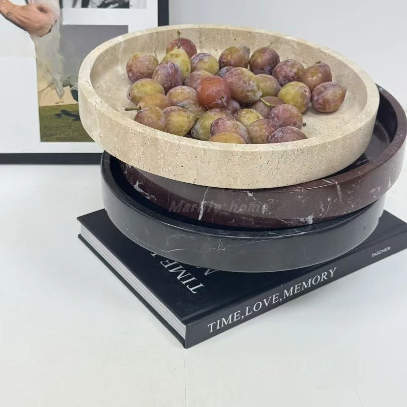 French Wabi-Sabi Natural Marble Fruit Bowl Designer Model Room Art Tray Luxury Hotel Decorative Ornament
