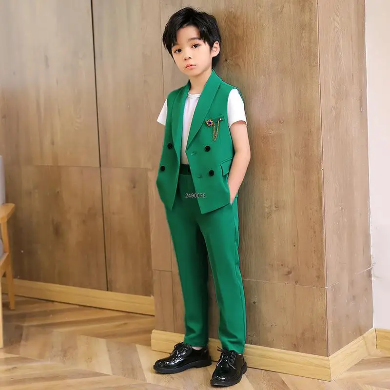 

Children Formal Wedding Suit Kids Vest Pants Party Photograph Set Teenager Boys Tuxedo Party Dress Child Dance Show Costume