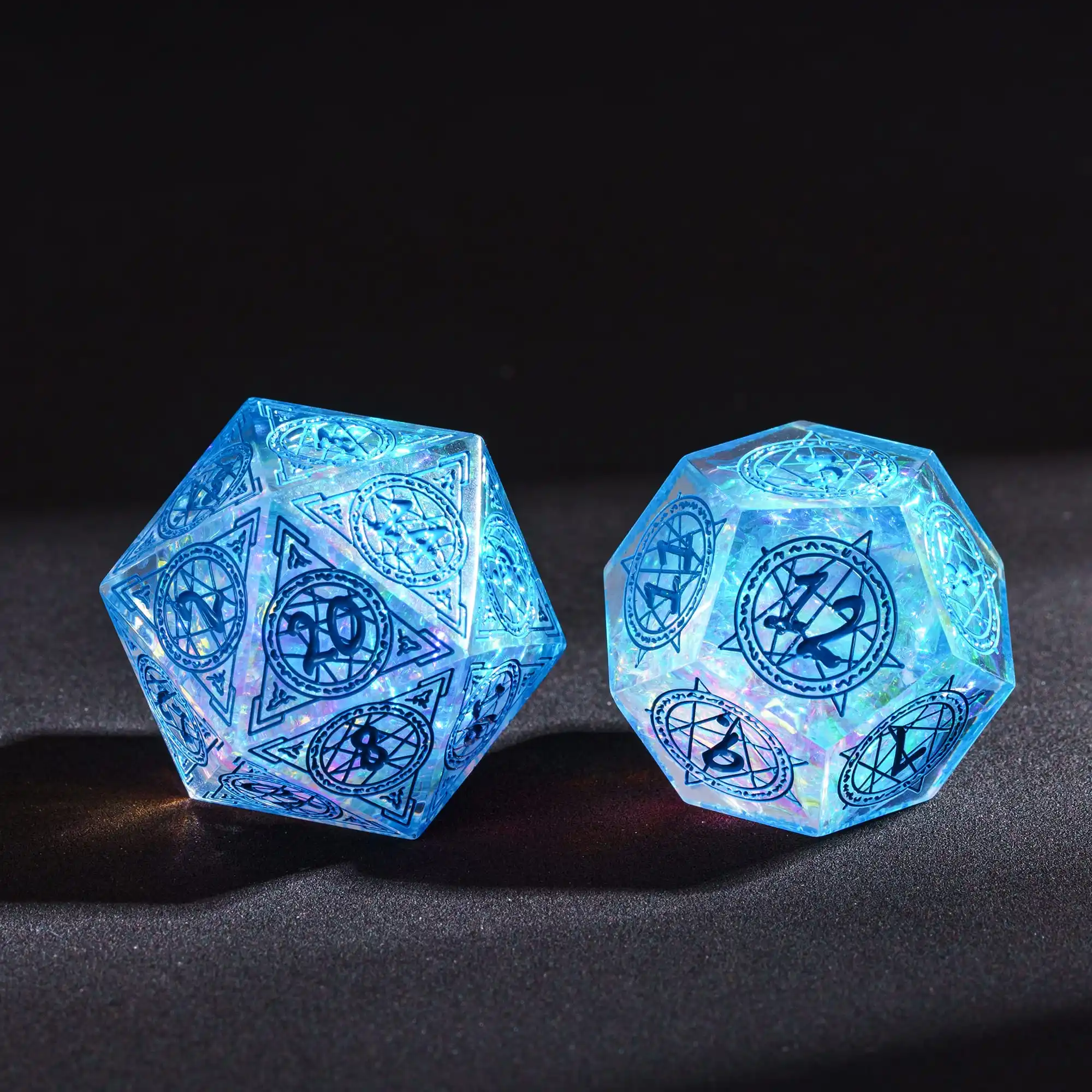 Jeu de dés polyédriques à bords pointus, 7 pièces, design de camp magique, pour jouer à plusieurs styles