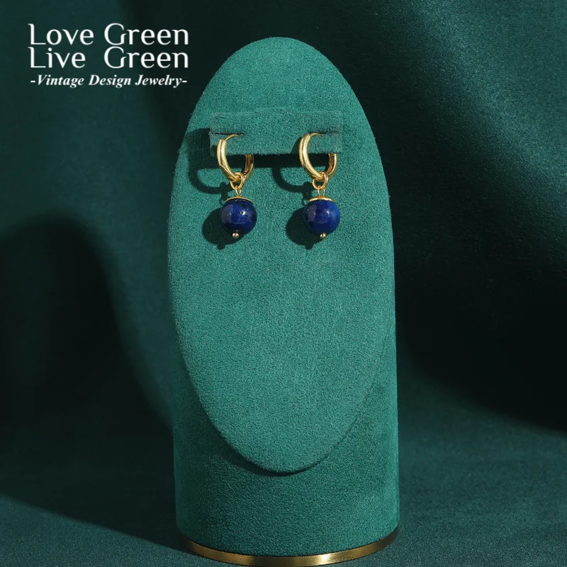

Vintage Bright Gold Color Drop Earring Lapis Lazuli For Women Accessories Jewelry Valentine Day Gift High Quality 2025 New Trend
