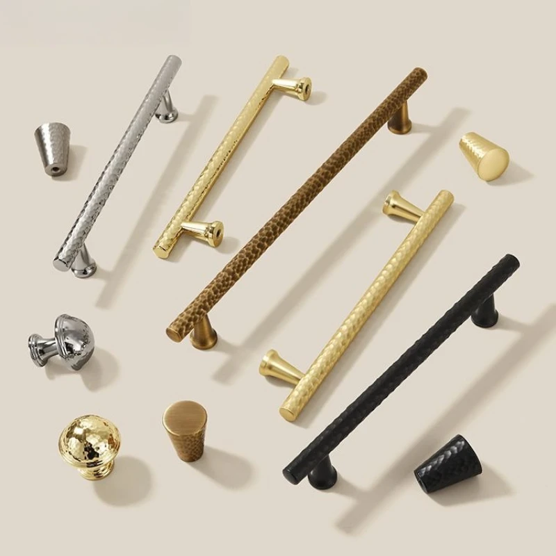 Guangluo Bright Chrome Wardrobe Handle Cabinet Door Handles Hammered Texture Drawer Door Knob Gold Single-hole Handle Furniture