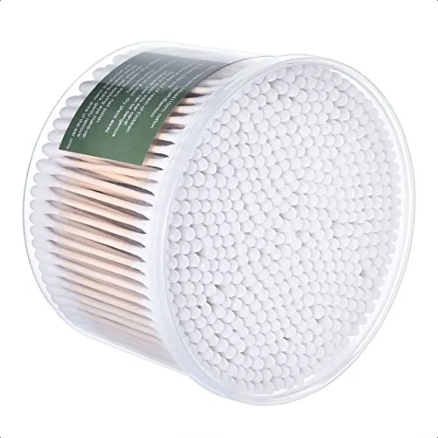 MONCOM cotons-tiges 500 unités Double rond épais conseils biodégradable écologique solide bâtons de bois cotons-tiges pour oreilles fermes