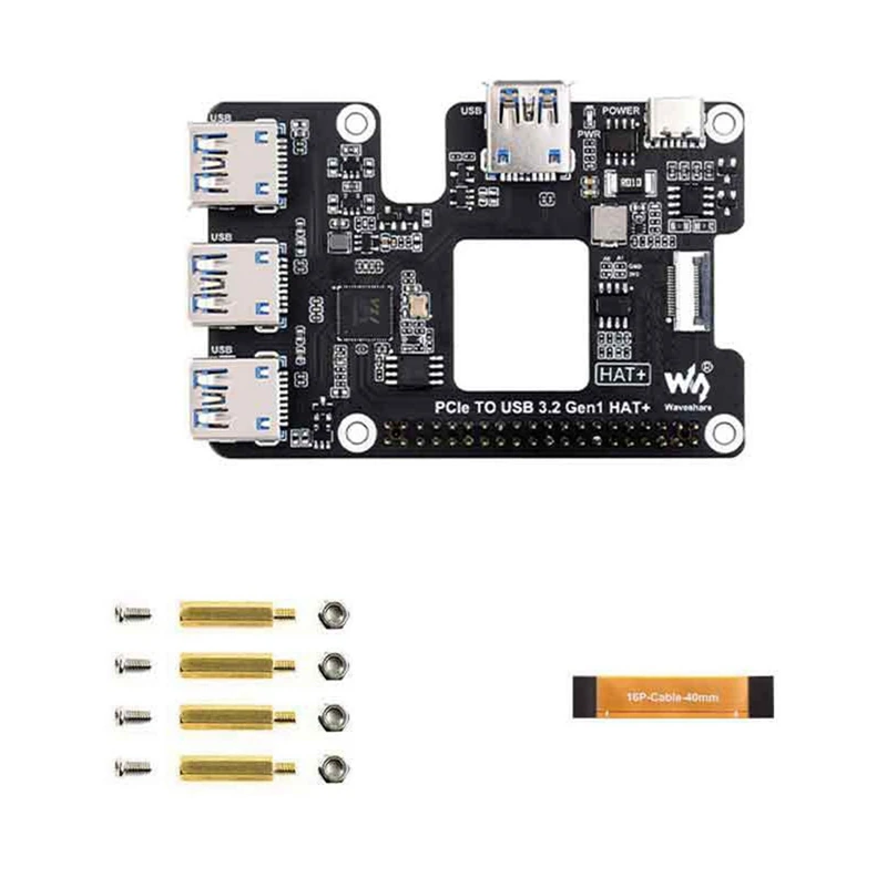 

Waveshare Pcie To USB 3.2 Gen1 HAT+Expansion Board For Raspberry Pi 5 Pcie To USB HUB 4 High Speed USB Driver-Free Plug And Play