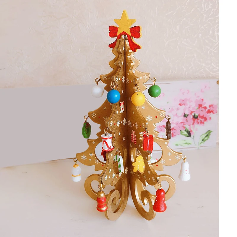 Christmas Tree Children's Handmade DIY Stereo Wooden Christmas Tree Scene Layout Christmas Decorations Home Ornaments Hot