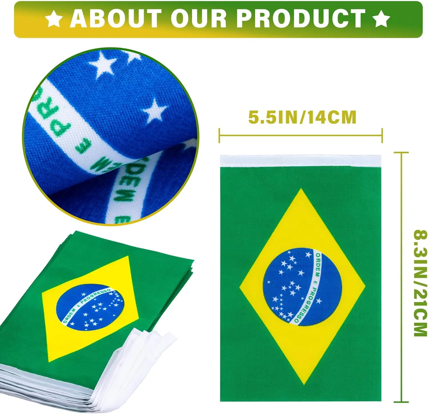 Flagnshow 100% Polyester 14*21cm 12 Pcs Brazil Bunting Flags