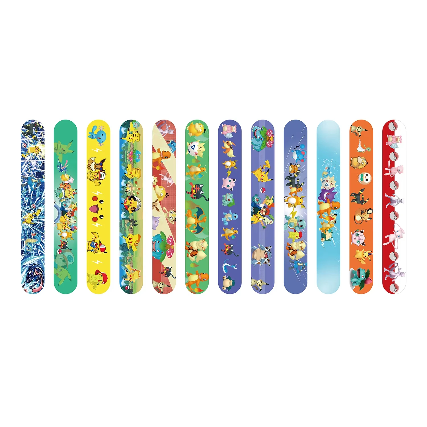 12/24/36pcs Pokemon Pikachu Birthday Party Favors Slap Bracelets Wristbands For Kids Christmas Gifts Party Souvenirs Decorations