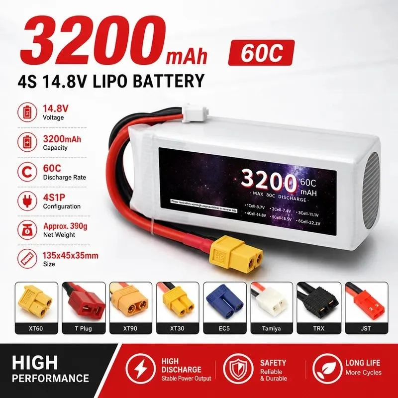 for 60C High Rate Lithium Battery 3200mAh 4S 14.8V Drone Model Aircraft RC Car Boat Ship Battery