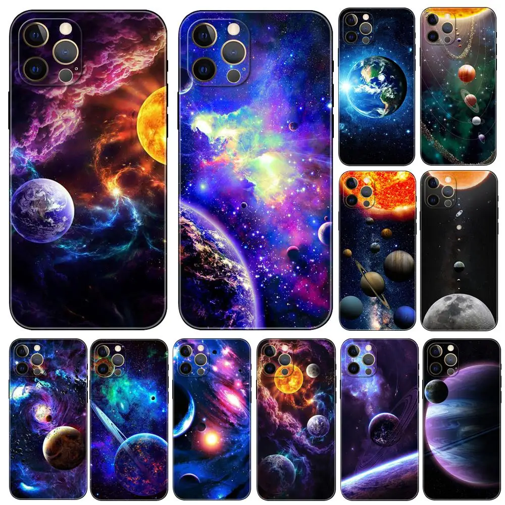 Solar System ，phone case for iphone，14 2020se 6 6s 7 8 plus x 10 XR XS 11 12 13 mini pro MAX soft black tpu back cover