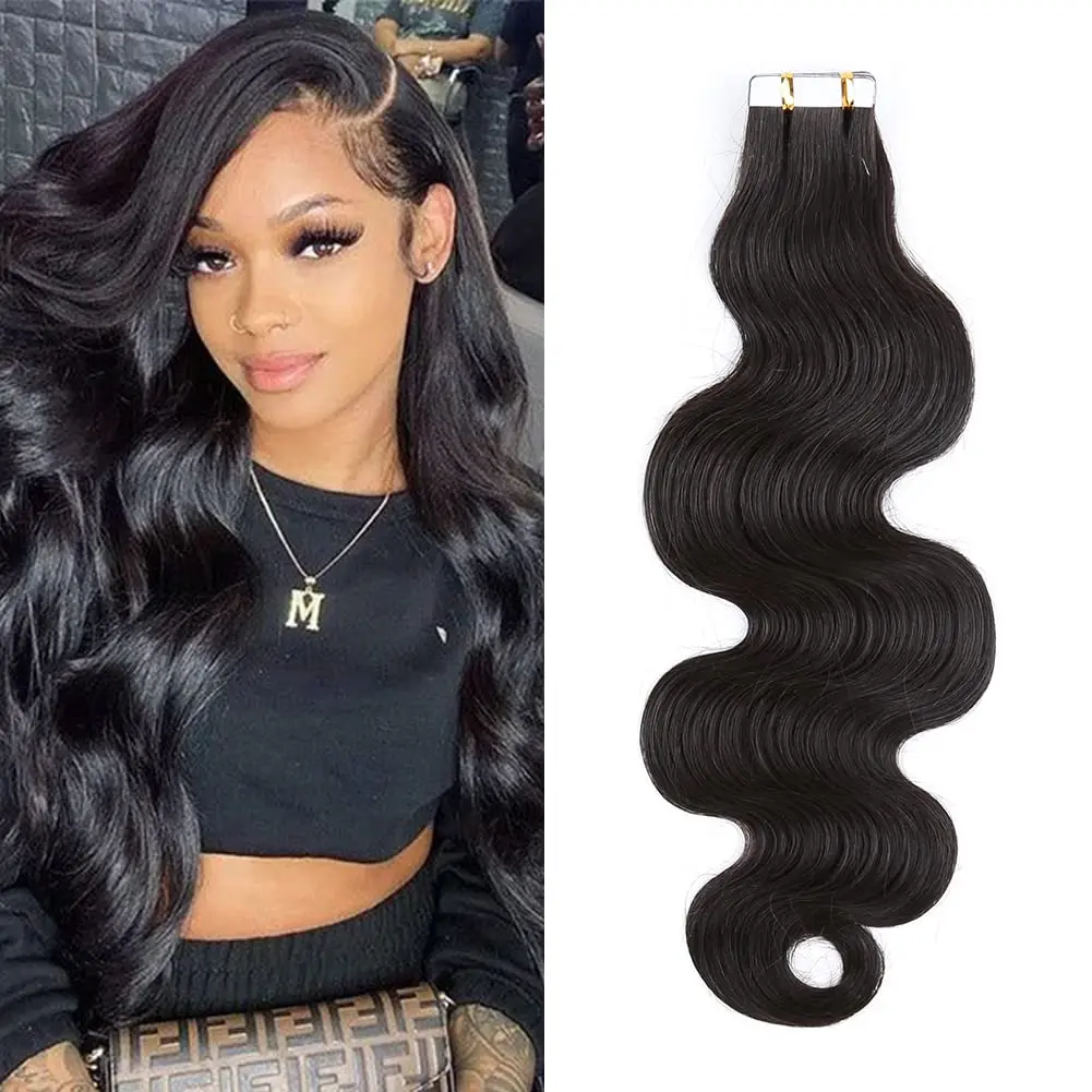 Body Wave Tape in Hair Extensions Human Hair 26 Inch Natural Black Wavy Hair Extensions Real Human Hair Tape ins 50g 20pcs