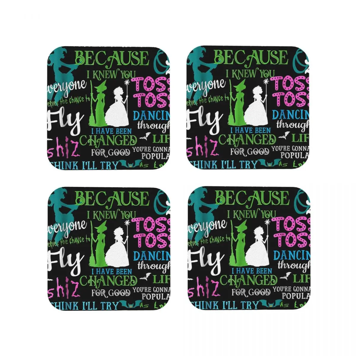 Halloween Wicked Musical Coasters Kitchen Placemats Waterproof Insulation Cup Coffee Mats For Decor Home Tableware Pads Set of 4