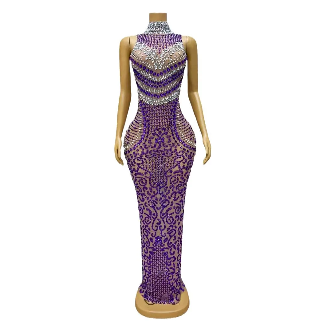 

Women's Heavy Industry Hot Diamond Long Sleeve Women's Dress Sexy High Fork Premium Hip Wrap Party Kleider Für Besondere Anlässe