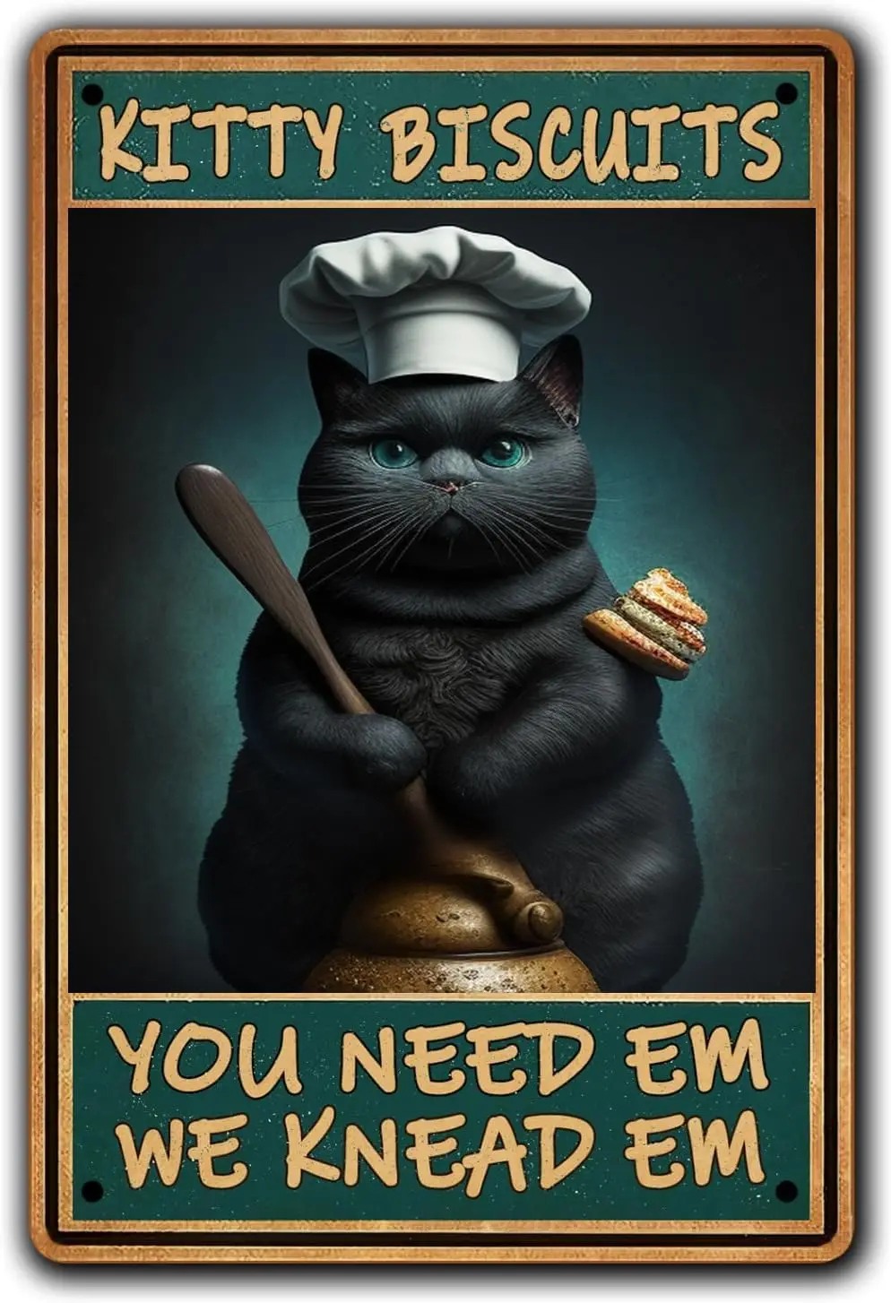 Funny Cat Cake Signs,Kitty Biscuits You Need Em We Knead Em,Kitchen Wall Decor,Gift For Cake Enthusiasts,Vintage Wall Art 1 sign