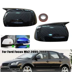 For Ford Focus MK2 2005 2006 2007 2008 Car Rearview Side Mirror Cover Wing Cap Exterior Door Housing Shell Trim ABS Sticker