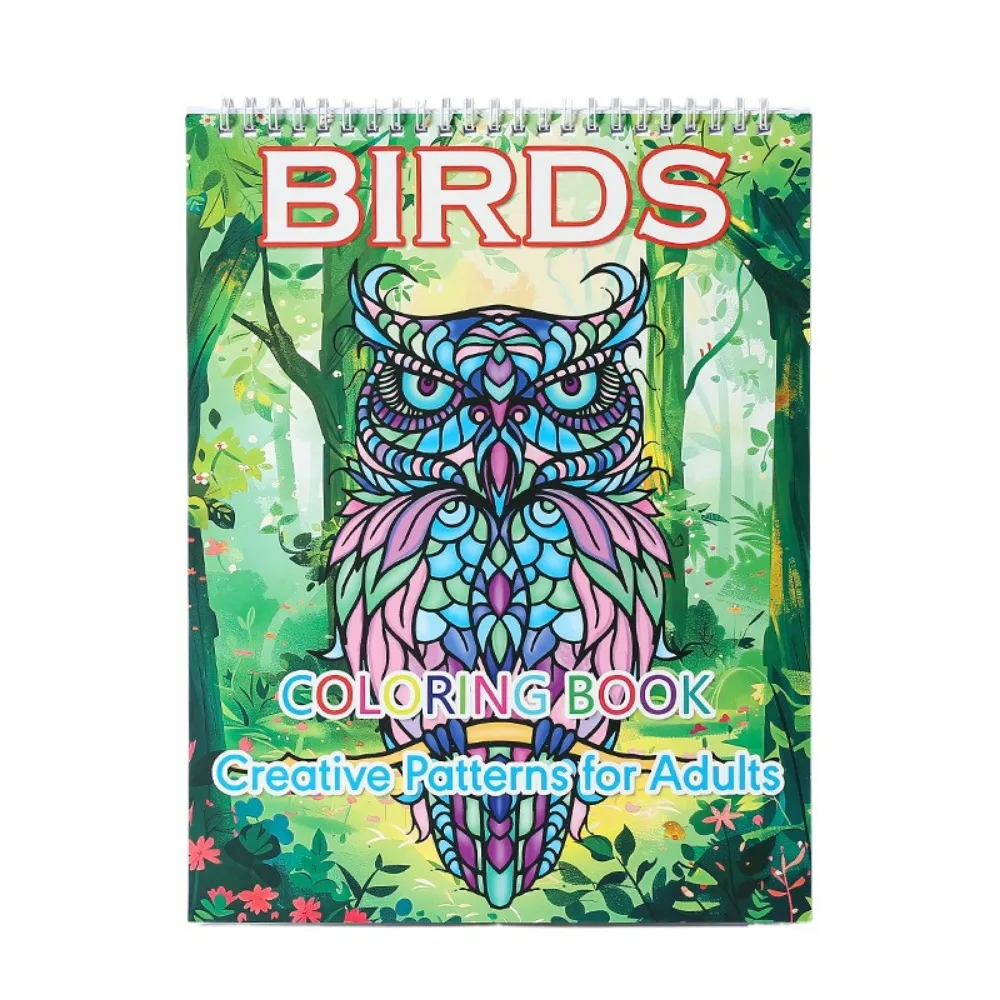 Libro da colorare per bambini Mandala/Ucelli/Farfalla/Animali 20 immagini squisite Modello da colorare a spirale per adulti su un solo lato