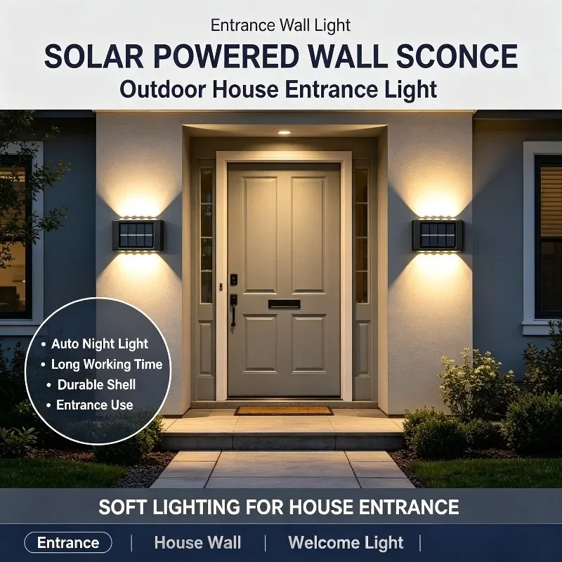 10LED Solar Powered Wall Lamp, Outdoor Waterproof Up & Down Luminous Decorative Light for Garden Fence Yard Home Patio