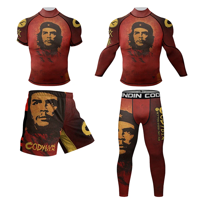 

Handsome Men Compresson Brazilian Jiu-Jitsu Sportsuit MMA Shorts BJJ Rashguard 4pcs/set Gym Clothing Adults Muay Thai Tracksuit